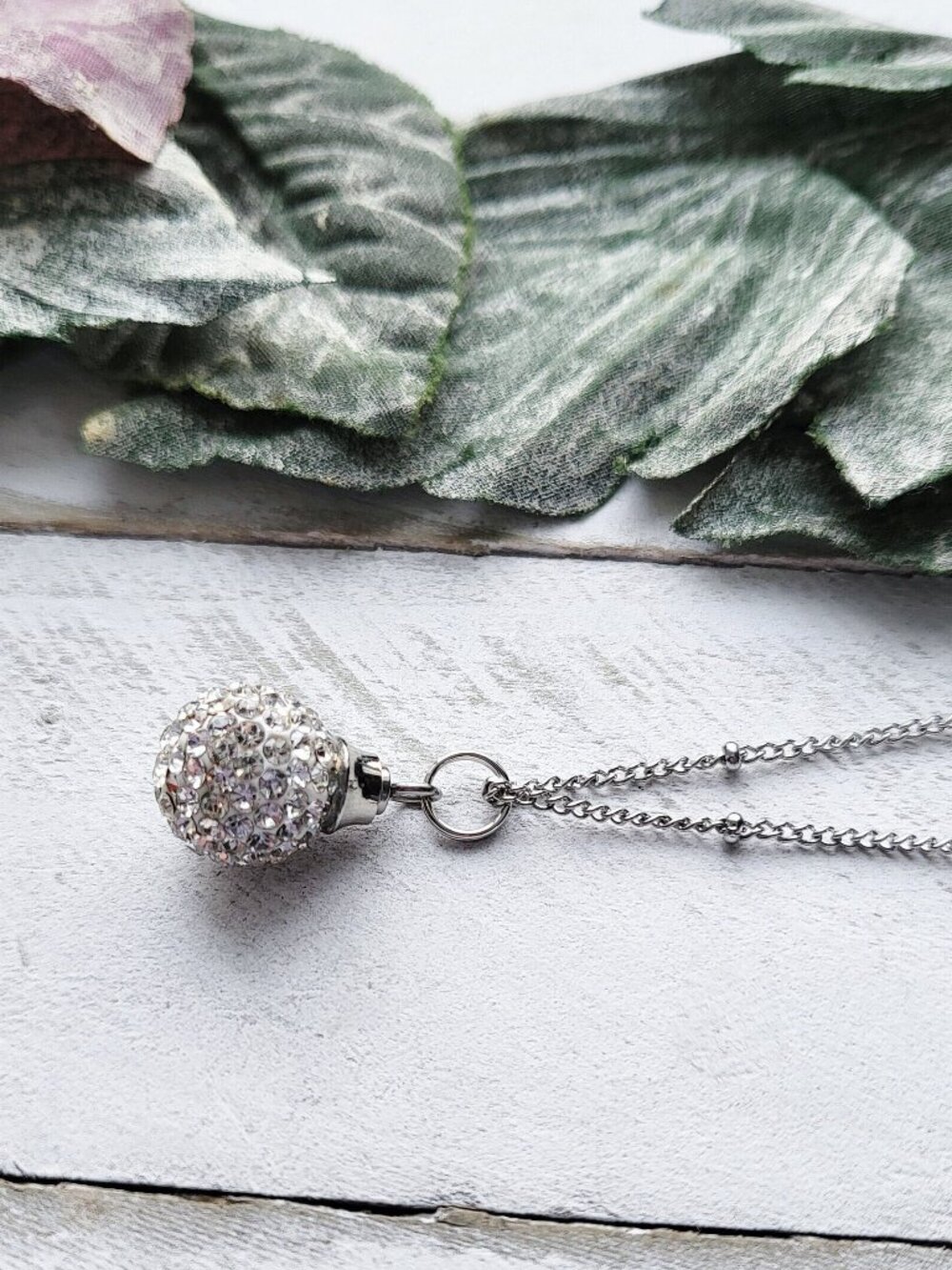 Stainless Steel Necklace Rhinestone Crystal Ball Memorial Jewelry